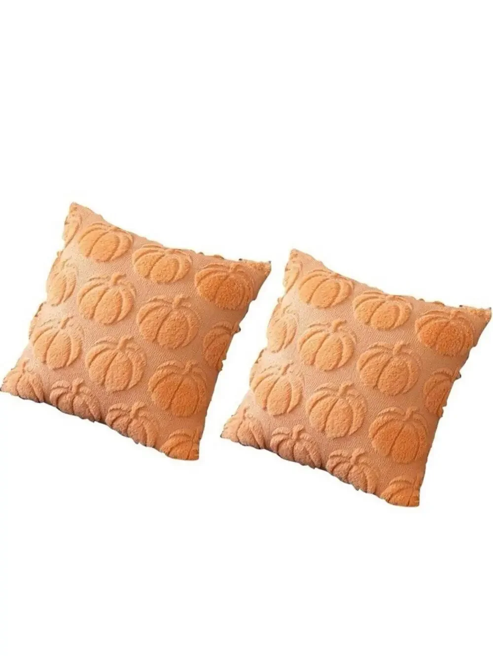 2pc Set Orange Pumpkin Throw Pillow COVERS Chenille Tufted Fall Autumn Decor